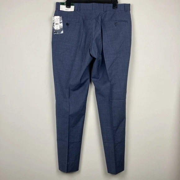 Brooks Brothers Mens Classic fit Dress Pants 33W 30L Denim Blue Check Stretch